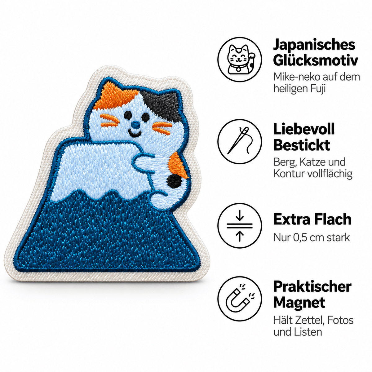 Omiyage-Stickmagnet: Mike-neko auf dem Fuji