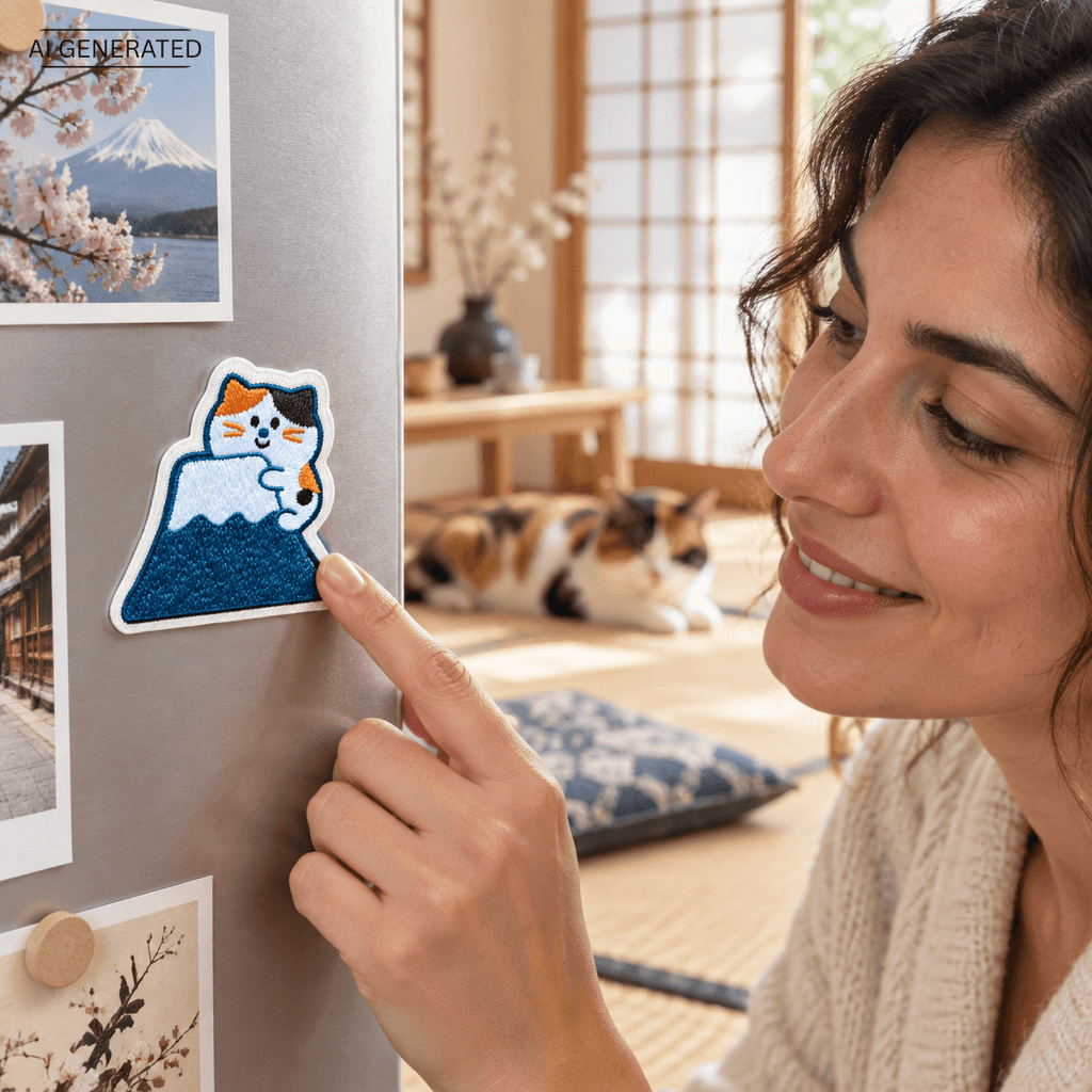 Omiyage-Stickmagnet: Mike-neko auf dem Fuji