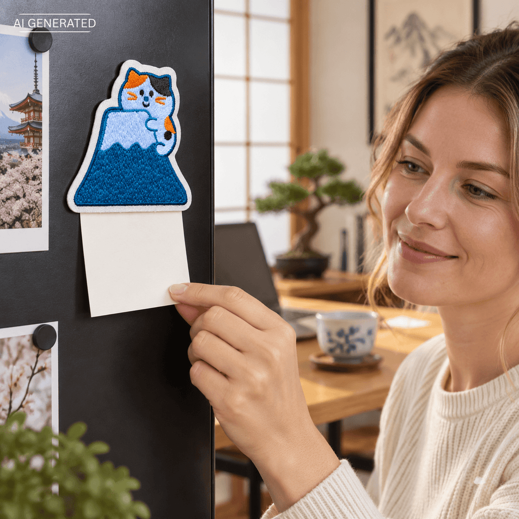 Omiyage-Stickmagnet: Mike-neko auf dem Fuji