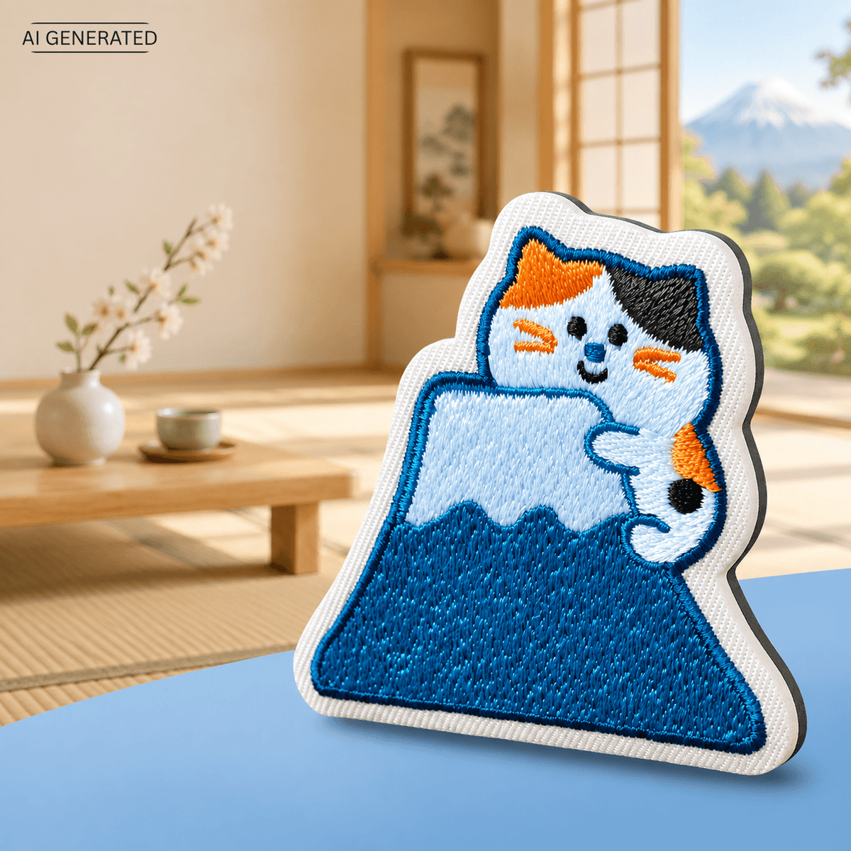 Omiyage-Stickmagnet: Mike-neko auf dem Fuji