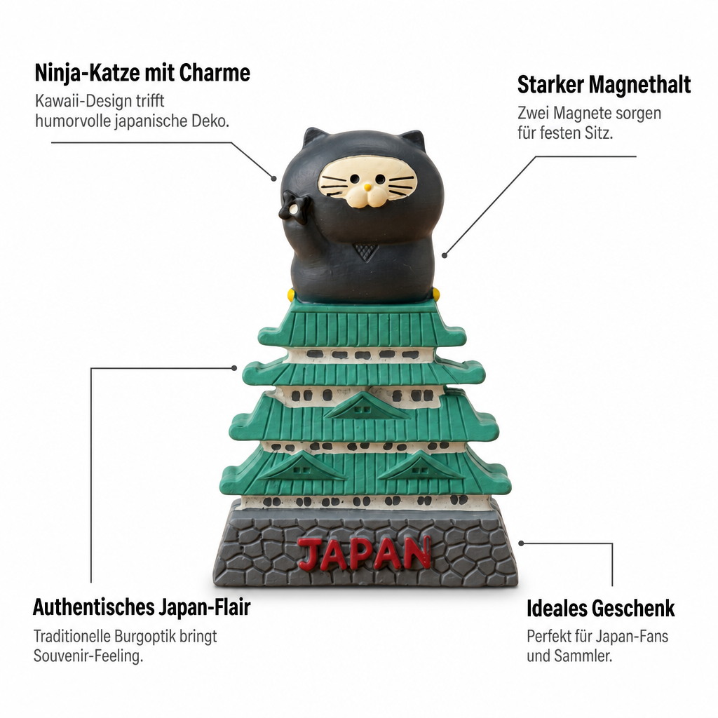 Japan Magnet Ninja Katze auf Burg