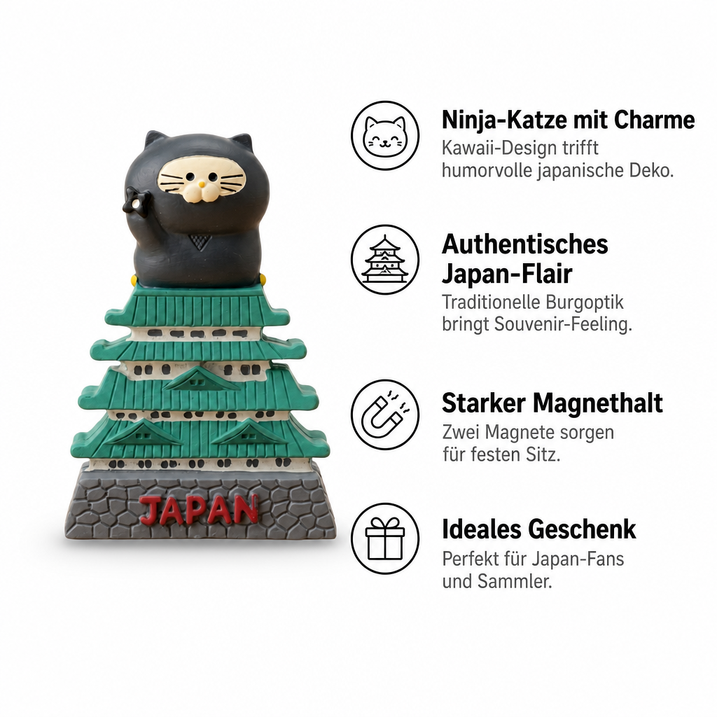 Japan Magnet Ninja Katze auf Burg
