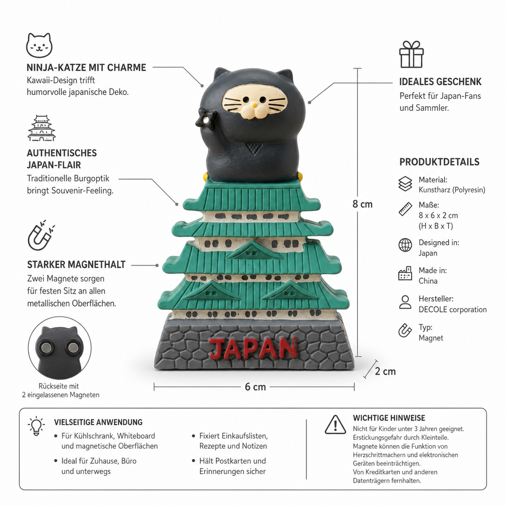 Japan Magnet Ninja Katze auf Burg