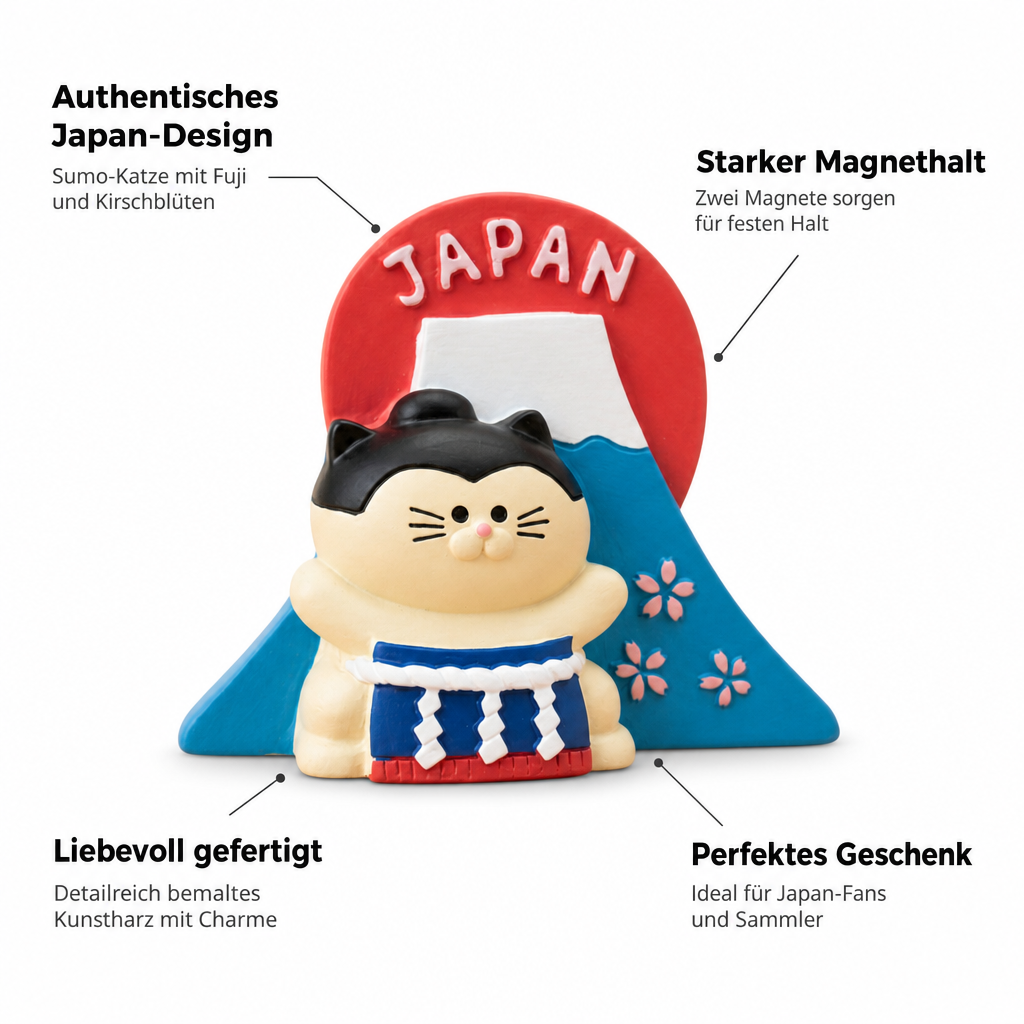 Japan Magnet Sumo Ringer Katze vor Mount Fuji