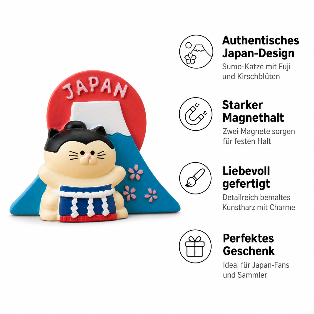 Japan Magnet Sumo Ringer Katze vor Mount Fuji