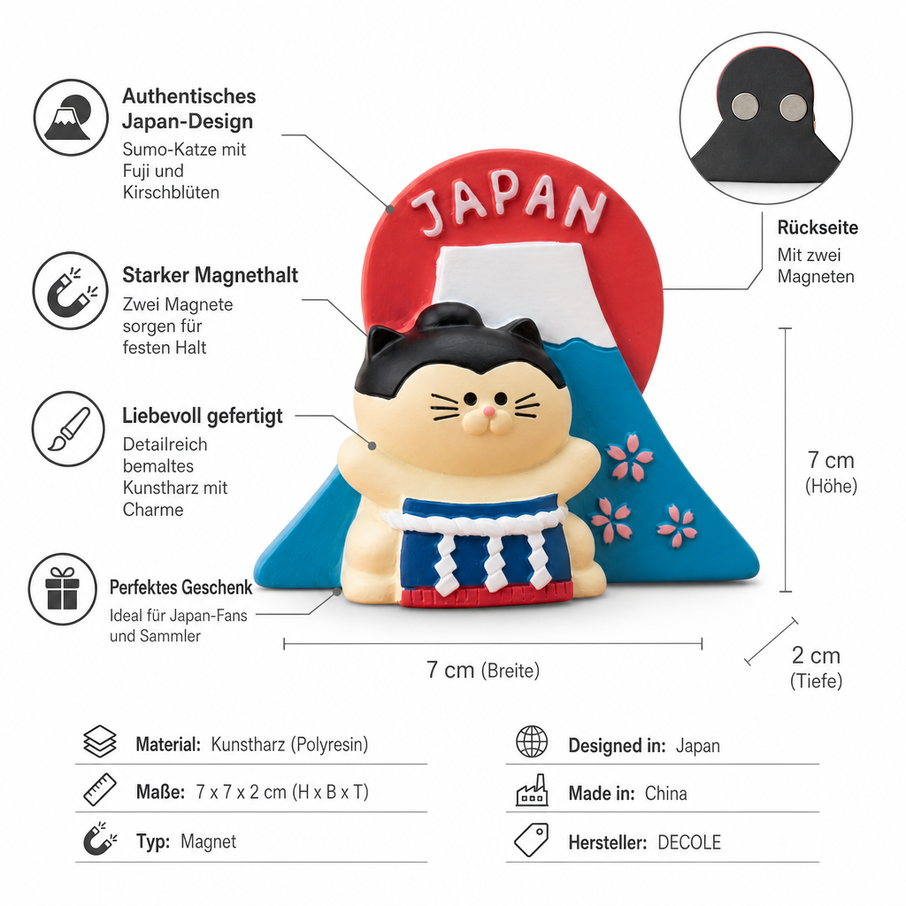 Japan Magnet Sumo Ringer Katze vor Mount Fuji