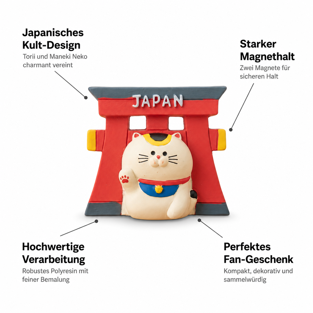 Japan Magnet Rotes Torii mit Maneki Neko Glückskatze