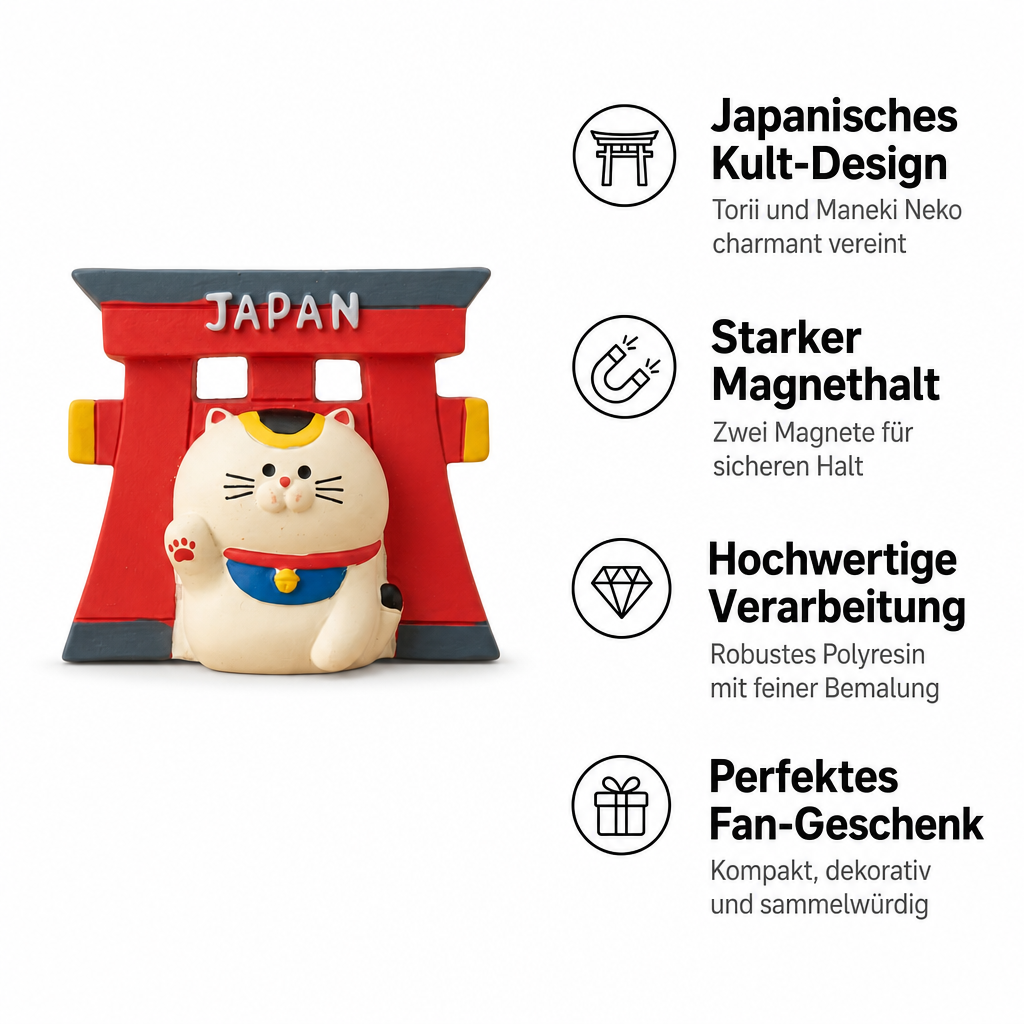 Japan Magnet Rotes Torii mit Maneki Neko Glückskatze
