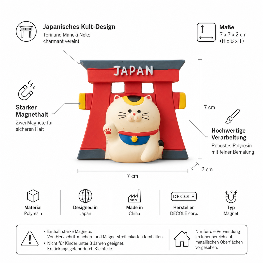Japan Magnet Rotes Torii mit Maneki Neko Glückskatze