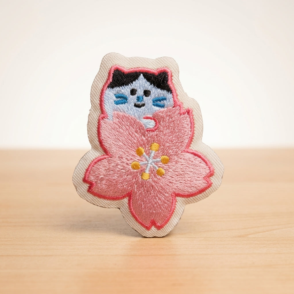 Bestickter Magnet Katze in Kirschblüte Sakura