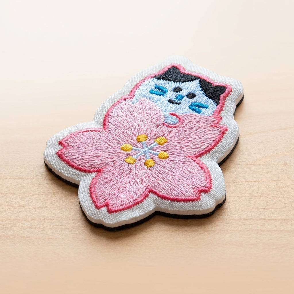 Bestickter Magnet Katze in Kirschblüte Sakura
