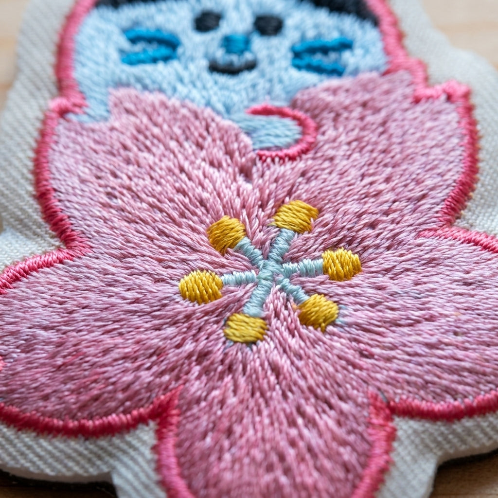 Bestickter Magnet Katze in Kirschblüte Sakura