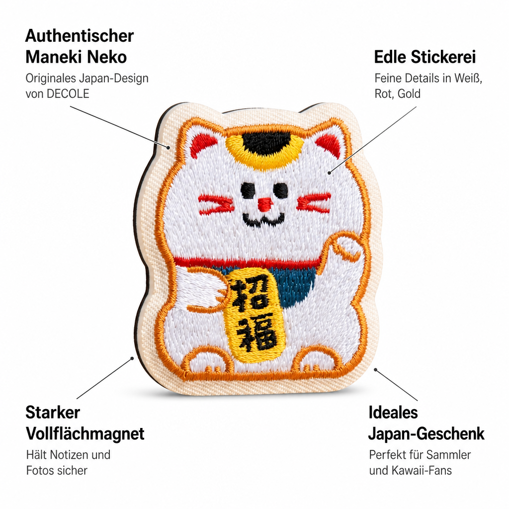 Bestickter Magnet Maneki Neko Glückskatze