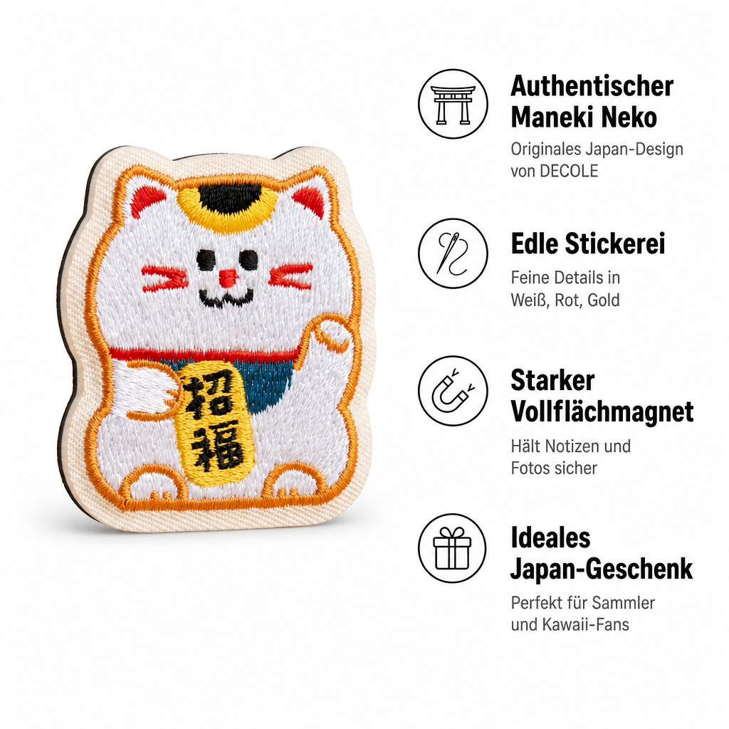 Bestickter Magnet Maneki Neko Glückskatze