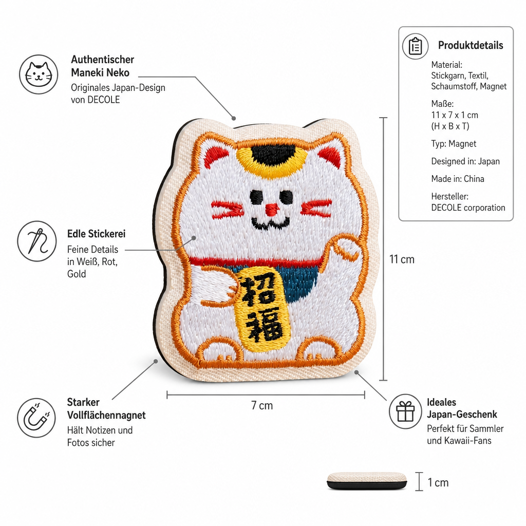 Bestickter Magnet Maneki Neko Glückskatze