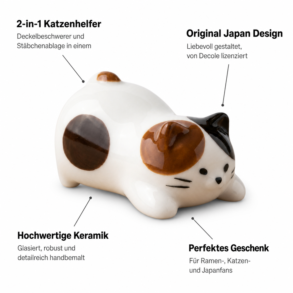 Decole Cup Noodle Deckelhalter und Stäbchenablage Neko Katze