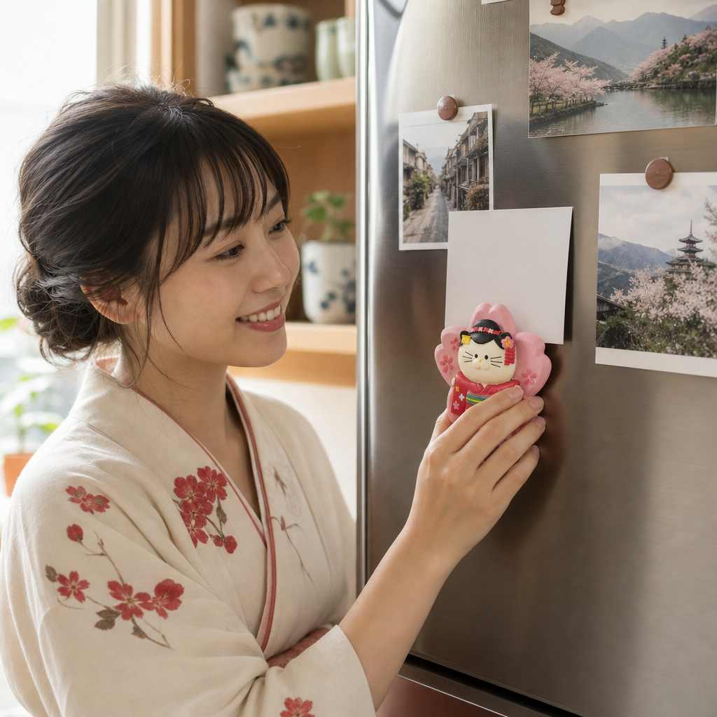 Japan Magnet Maiko-Katze auf Kirschblüte