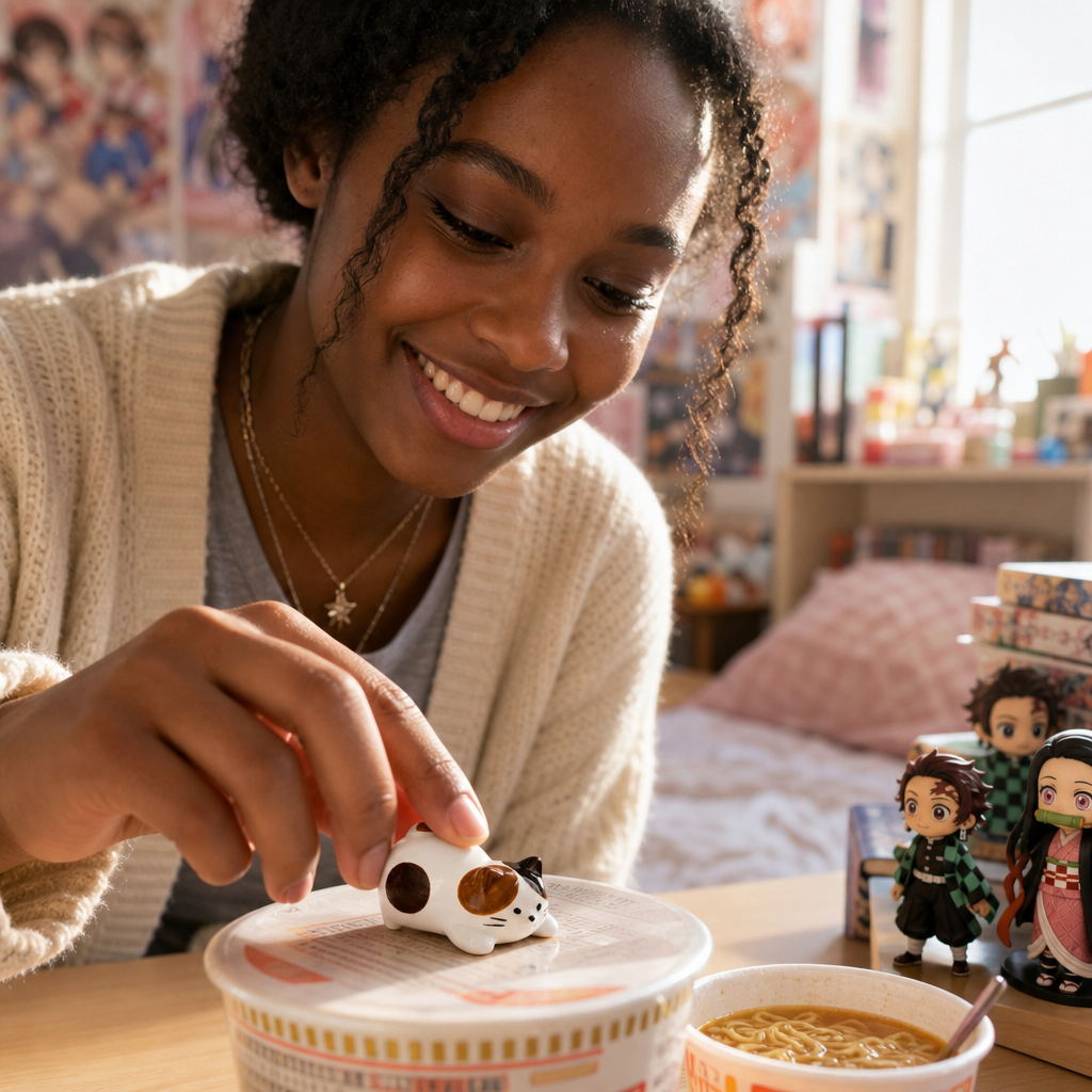 Decole Cup Noodle Deckelhalter und Stäbchenablage Neko Katze