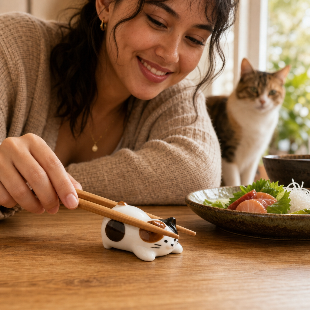 Decole Cup Noodle Deckelhalter und Stäbchenablage Neko Katze